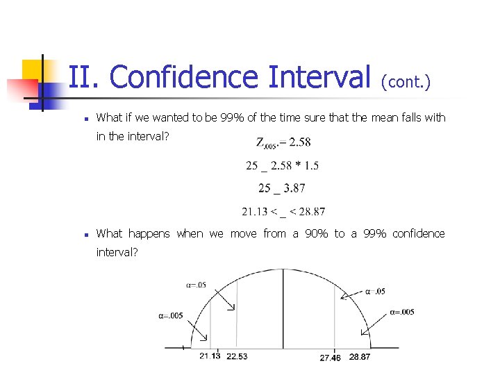 II. Confidence Interval (cont. ) n What if we wanted to be 99% of