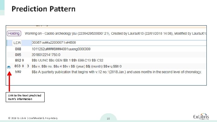 Prediction Pattern Link to the Next predicted item’s information © 2018 Ex Libris |