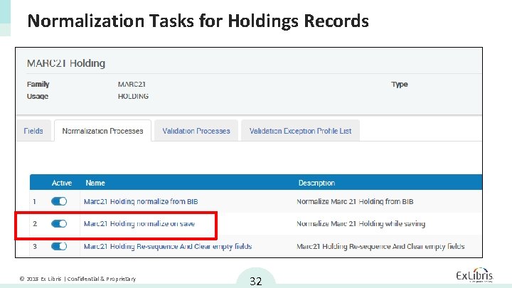 Normalization Tasks for Holdings Records © 2018 Ex Libris | Confidential & Proprietary 32