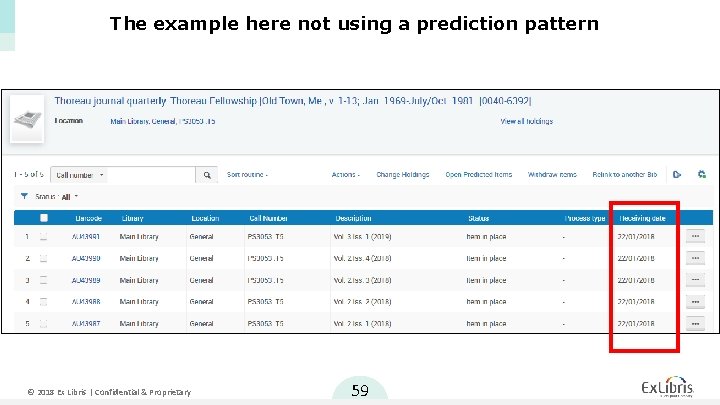 The example here not using a prediction pattern © 2018 Ex Libris | Confidential