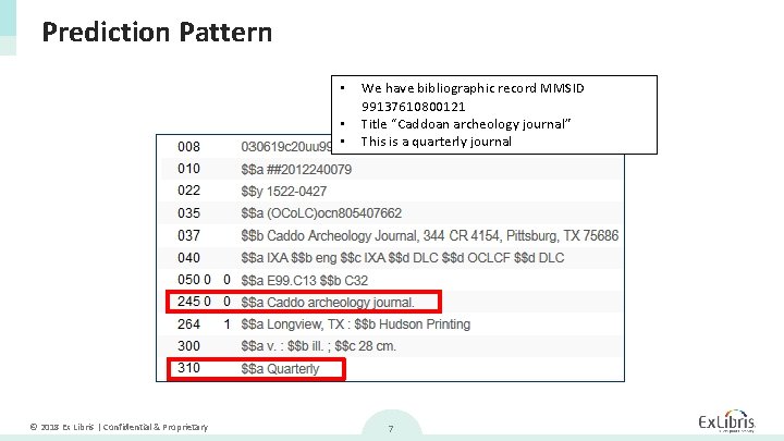 Prediction Pattern • • • © 2018 Ex Libris | Confidential & Proprietary We