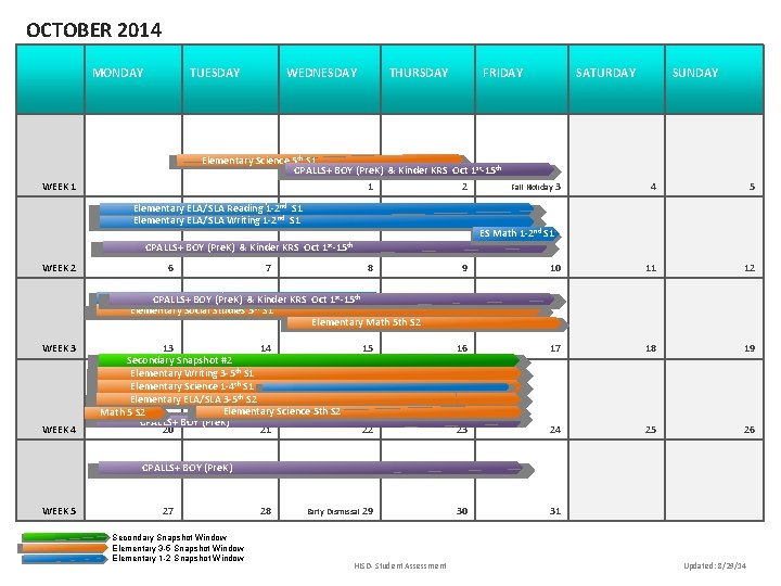 OCTOBER 2014 MONDAY TUESDAY WEDNESDAY THURSDAY FRIDAY Elementary Science 5 th S 1 CPALLS+