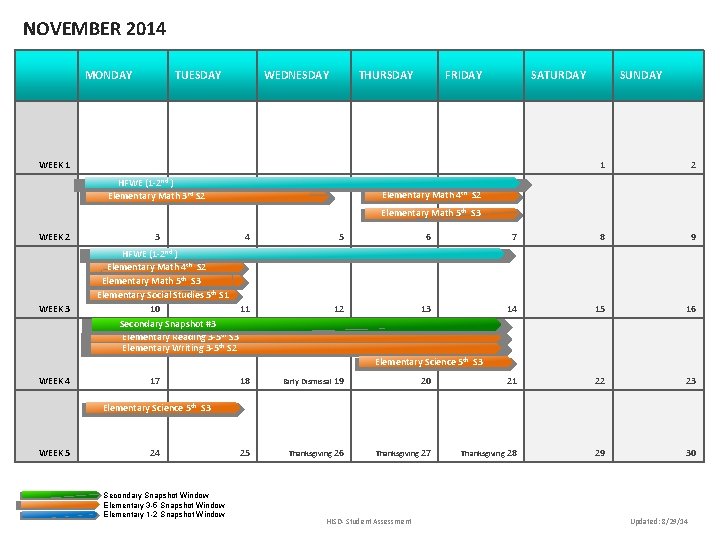 NOVEMBER 2014 MONDAY TUESDAY WEDNESDAY THURSDAY FRIDAY SATURDAY WEEK 1 HFWE ) Elementary Math