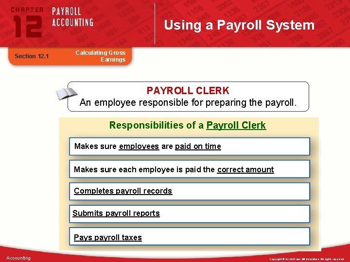 Using a Payroll System Section 12. 1 Calculating Gross Earnings PAYROLL CLERK An employee