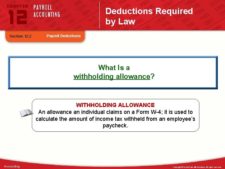 Deductions Required by Law Section 12. 2 Payroll Deductions What Is a withholding allowance?