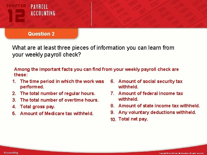 Question 2 What are at least three pieces of information you can learn from