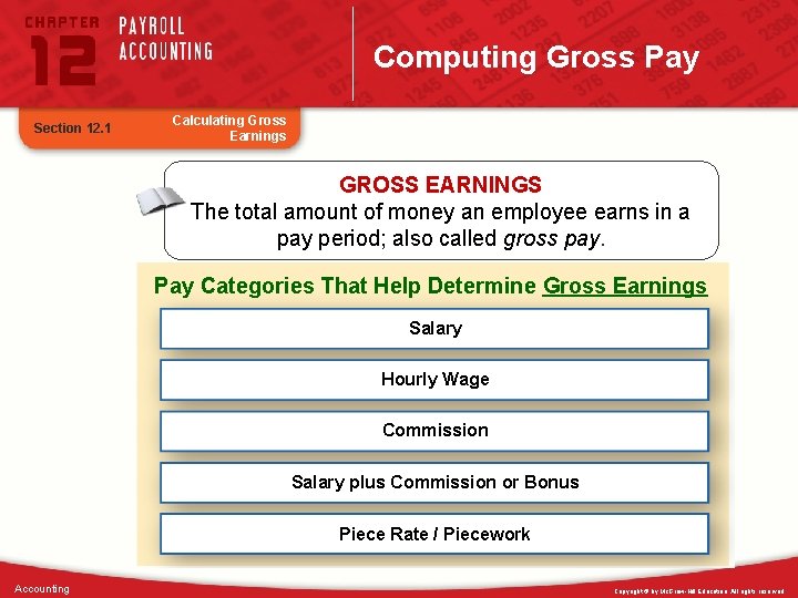 Computing Gross Pay Section 12. 1 Calculating Gross Earnings GROSS EARNINGS The total amount
