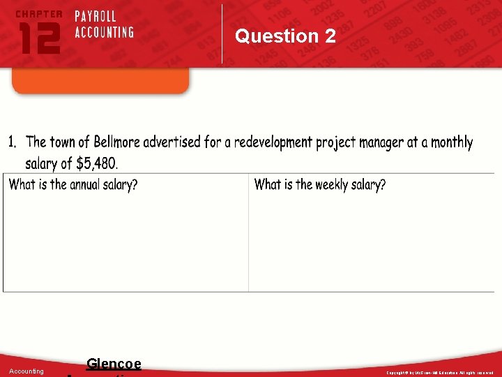 Question 2 Accounting Glencoe Copyright © by Mc. Graw-Hill Education. All rights reserved. 