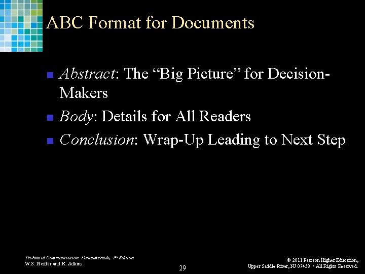 ABC Format for Documents n n n Abstract: The “Big Picture” for Decision. Makers