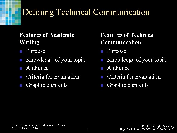 Defining Technical Communication Features of Academic Writing n n n Features of Technical Communication