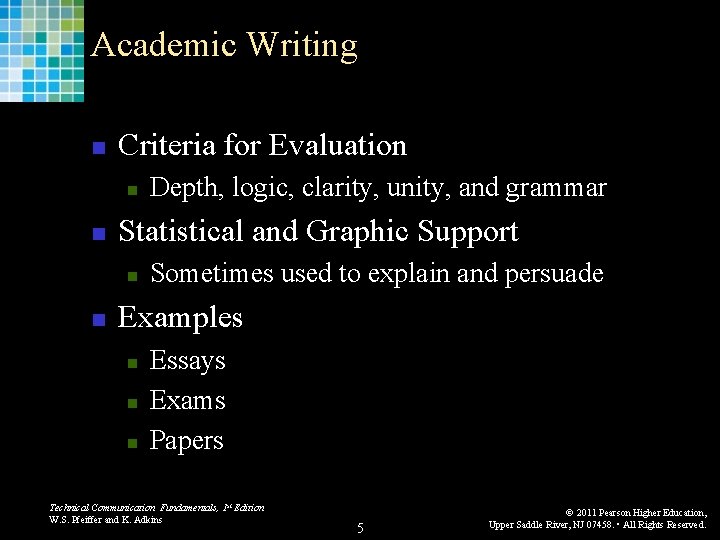 Academic Writing n Criteria for Evaluation n n Statistical and Graphic Support n n