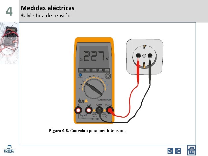 4 Medidas eléctricas 3. Medida de tensión Figura 4. 3. Conexión para medir tensión.