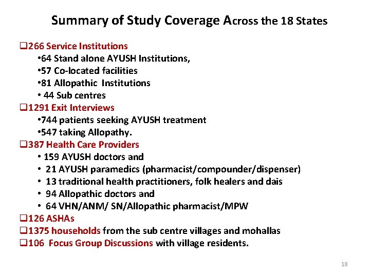 Summary of Study Coverage Across the 18 States q 266 Service Institutions • 64