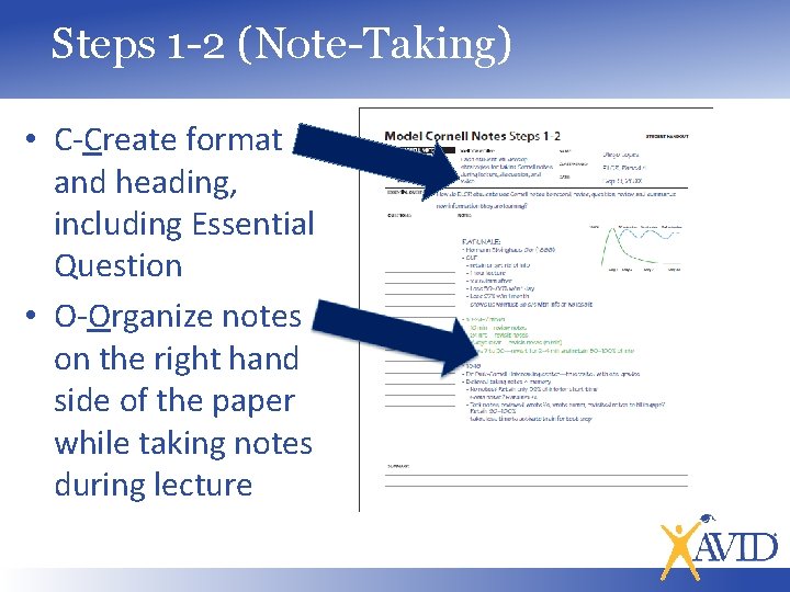 Steps 1 -2 (Note-Taking) • C-Create format and heading, including Essential Question • O-Organize