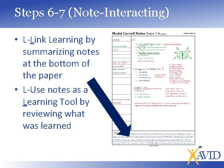 Steps 6 -7 (Note-Interacting) • L-Link Learning by summarizing notes at the bottom of