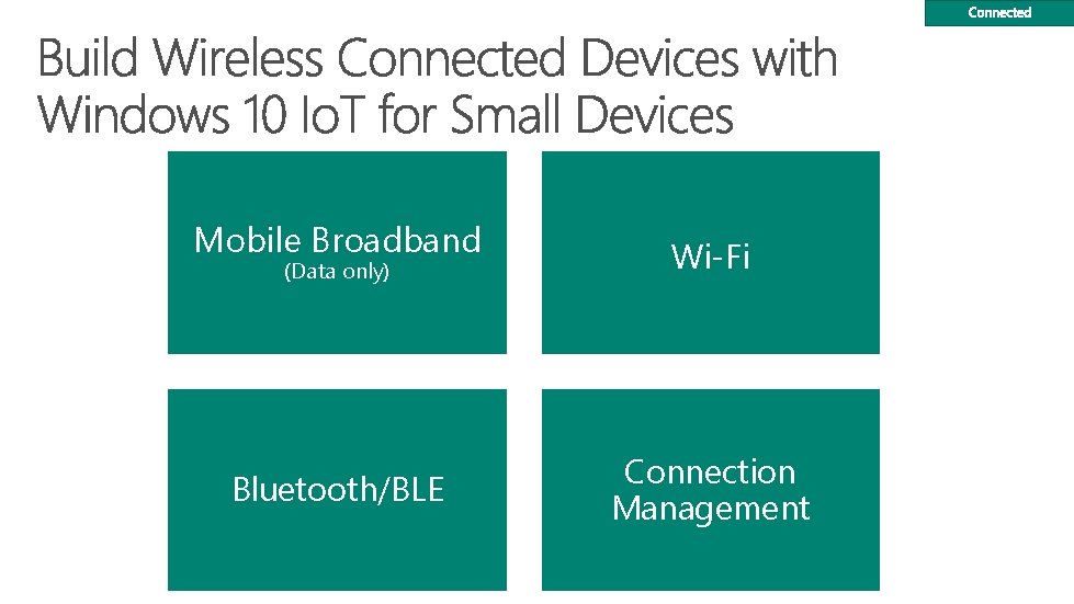 Mobile Broadband Wi-Fi Bluetooth/BLE Connection Management (Data only) 