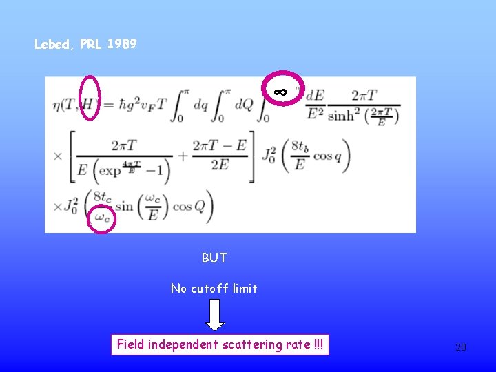 Lebed, PRL 1989 ∞ BUT No cutoff limit Field independent scattering rate !!! 20