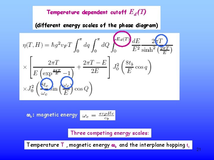 Temperature dependent cutoff Ed (T) (different energy scales of the phase diagram) wc: magnetic