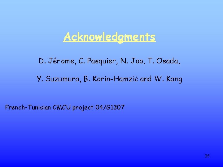 Acknowledgments D. Jérome, C. Pasquier, N. Joo, T. Osada, Y. Suzumura, B. Korin-Hamzić and