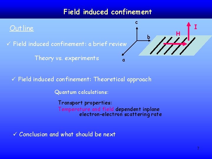 Field induced confinement c Outline ü Field induced confinement: a brief review Theory vs.