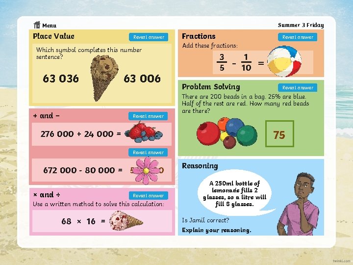 Summer 3 Friday Menu Place Value Reveal answer Which symbol completes this number sentence?