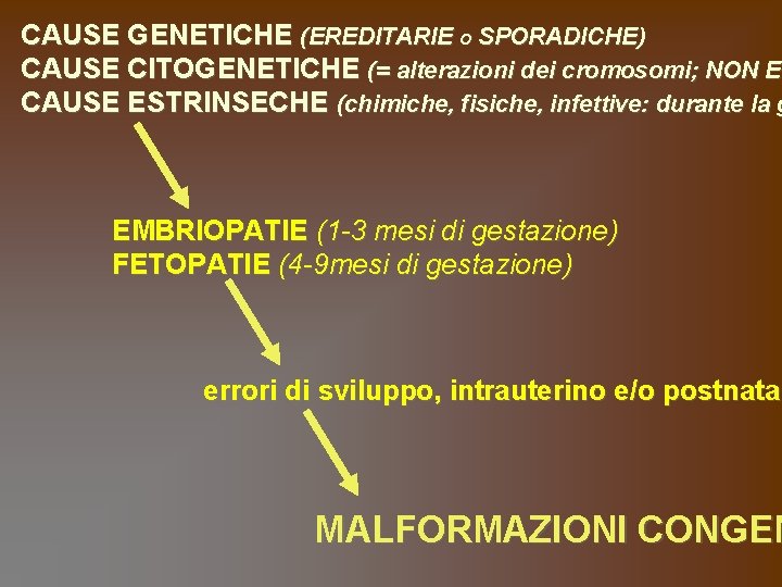 CAUSE GENETICHE (EREDITARIE O SPORADICHE) CAUSE CITOGENETICHE (= alterazioni dei cromosomi; NON ER CAUSE