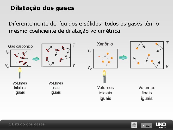 Dilatação dos gases Diferentemente de líquidos e sólidos, todos os gases têm o mesmo