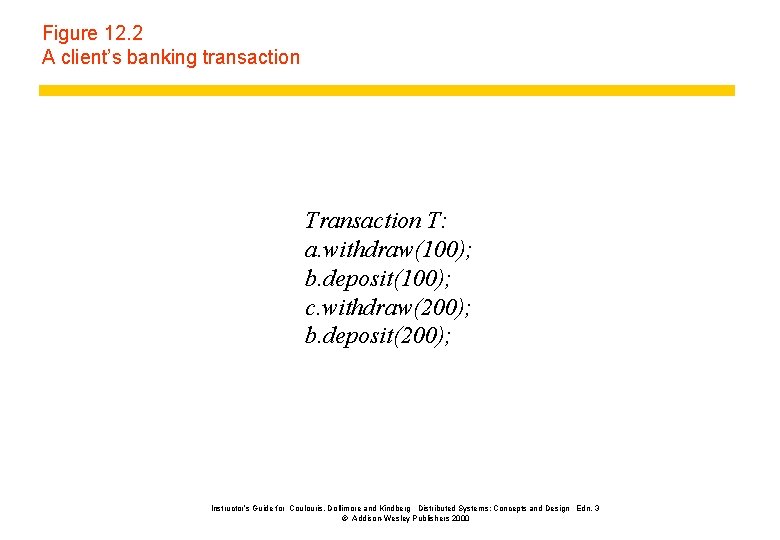 Figure 12. 2 A client’s banking transaction T: a. withdraw(100); b. deposit(100); c. withdraw(200);