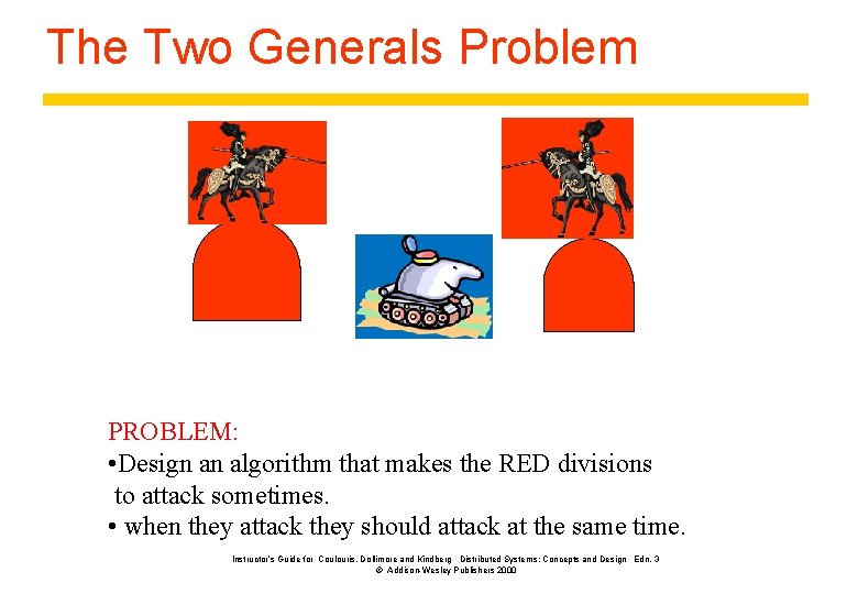 The Two Generals Problem PROBLEM: • Design an algorithm that makes the RED divisions