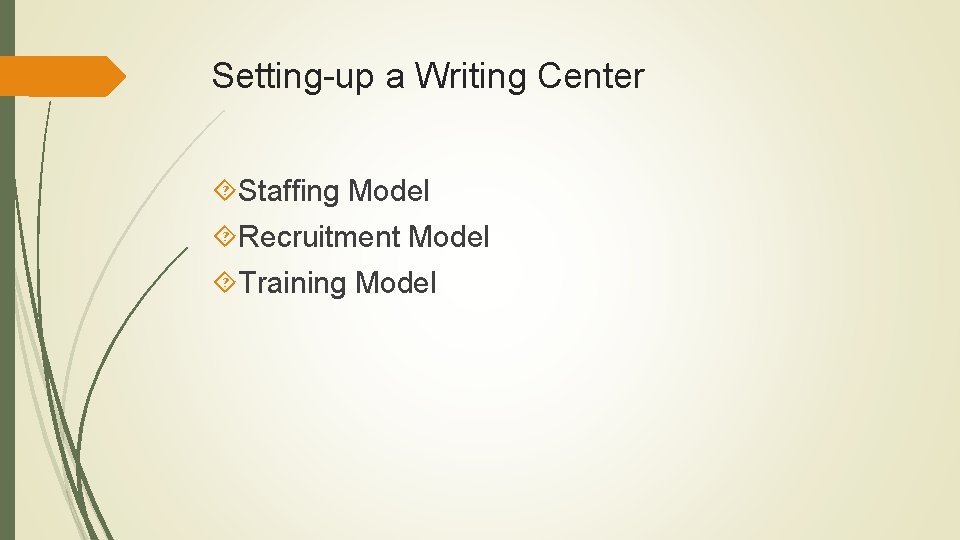 Setting-up a Writing Center Staffing Model Recruitment Model Training Model Setting-up a Writing Center Staffing Model Recruitment Model Training Model