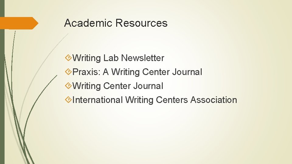 Academic Resources Writing Lab Newsletter Praxis: A Writing Center Journal International Writing Centers Association Academic Resources Writing Lab Newsletter Praxis: A Writing Center Journal International Writing Centers Association