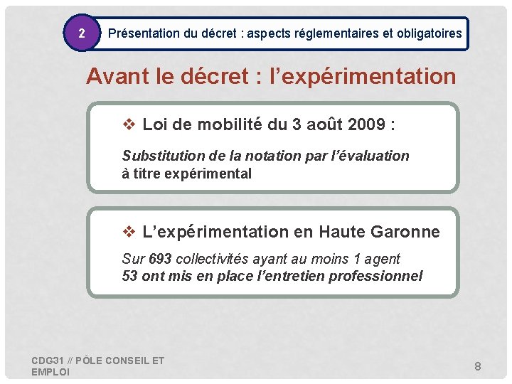 2 • Présentation du décret : aspects réglementaires et obligatoires Avant le décret :