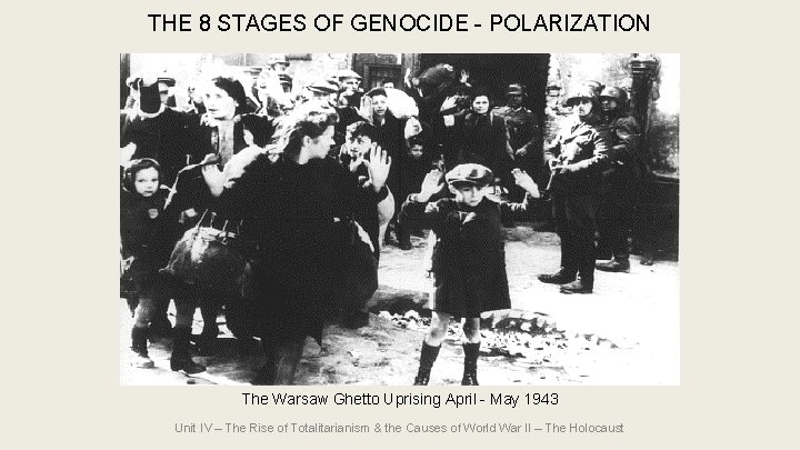 THE 8 STAGES OF GENOCIDE - POLARIZATION The Warsaw Ghetto Uprising April - May THE 8 STAGES OF GENOCIDE - POLARIZATION The Warsaw Ghetto Uprising April - May
