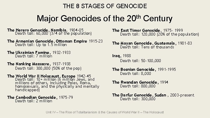 THE 8 STAGES OF GENOCIDE Major Genocides of the 20 th Century The Herero THE 8 STAGES OF GENOCIDE Major Genocides of the 20 th Century The Herero