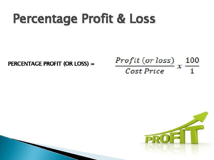 Percentage Profit & Loss PERCENTAGE PROFIT (OR LOSS) = 