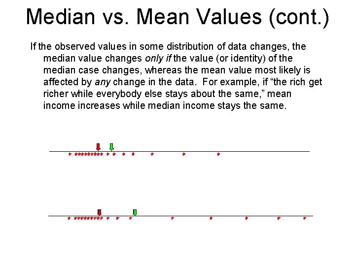 Median vs. Mean Values (cont. ) If the observed values in some distribution of