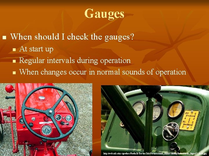 Gauges n When should I check the gauges? n n n At start up