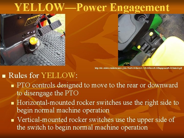 YELLOW—Power Engagement http: //abe. sdstate. edu/hosta/index_files/Task%20 Sheets/4. 5. 3%20 Power%20 Engagement%20 Controls. pdf n