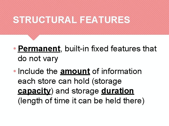 STRUCTURAL FEATURES • Permanent, built-in fixed features that do not vary • Include the