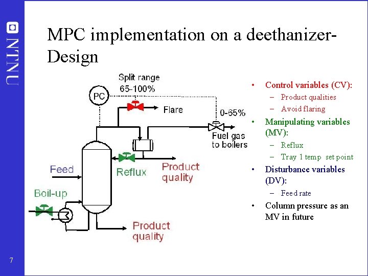 MPC implementation on a deethanizer. Design • Control variables (CV): – Product qualities – MPC implementation on a deethanizer. Design • Control variables (CV): – Product qualities –