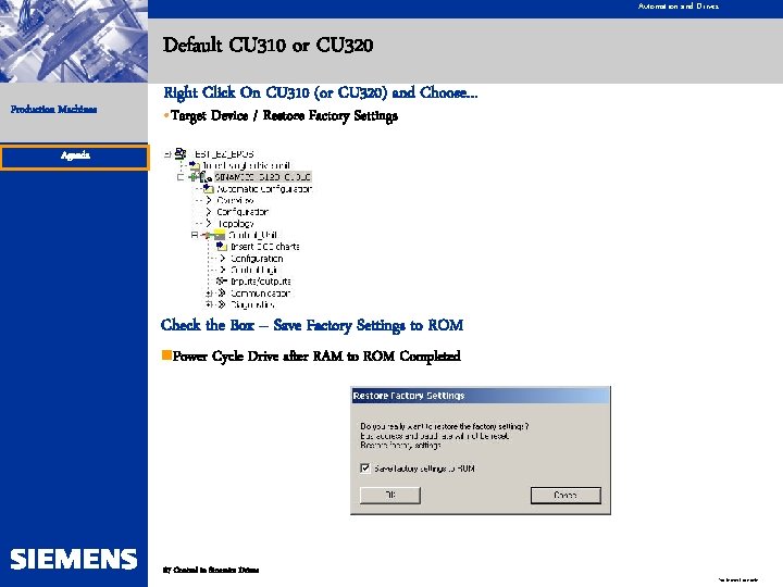 Automation and Drives Default CU 310 or CU 320 Production Machines Right Click On