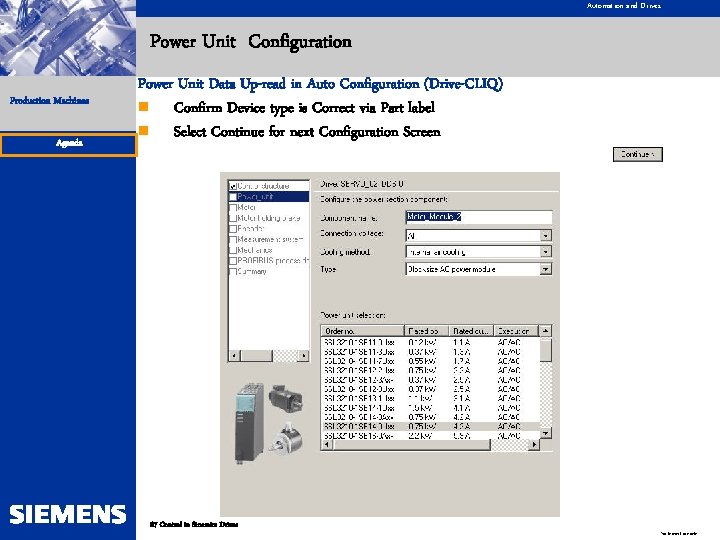 Automation and Drives Power Unit Configuration Production Machines Agenda Power Unit Data Up-read in