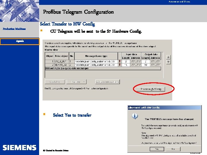 Automation and Drives Profibus Telegram Configuration Production Machines Select Transfer to HW Config §