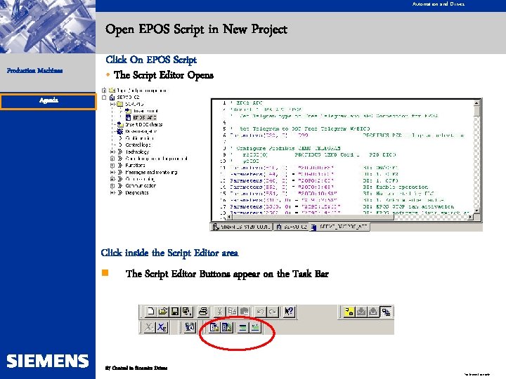 Automation and Drives Open EPOS Script in New Project Production Machines Click On EPOS