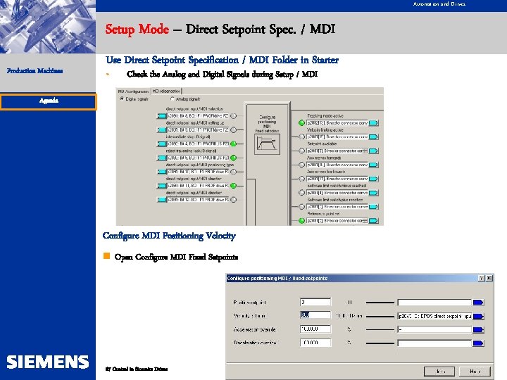 Automation and Drives Setup Mode – Direct Setpoint Spec. / MDI Production Machines Use