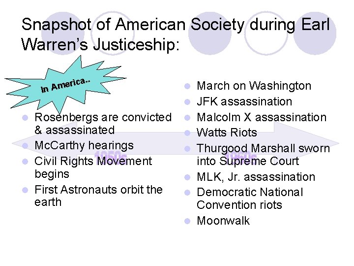 Snapshot of American Society during Earl Warren’s Justiceship: In a. . c i r