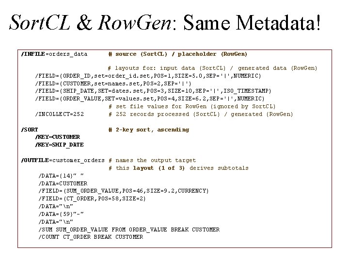 Sort. CL & Row. Gen: Same Metadata! /INFILE=orders_data # source (Sort. CL) / placeholder