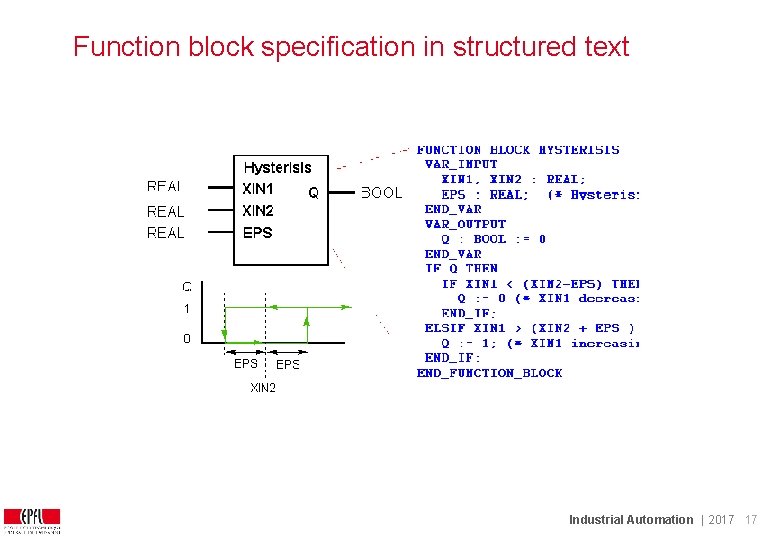 Function block specification in structured text Industrial Automation | 2017 17 Function block specification in structured text Industrial Automation | 2017 17
