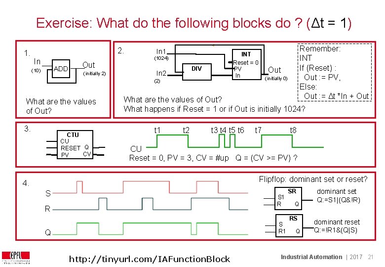 Exercise: What do the following blocks do ? (Δt = 1) 1. 2. In Exercise: What do the following blocks do ? (Δt = 1) 1. 2. In