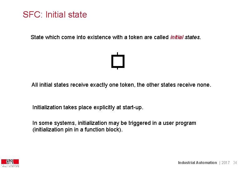 SFC: Initial state State which come into existence with a token are called initial SFC: Initial state State which come into existence with a token are called initial